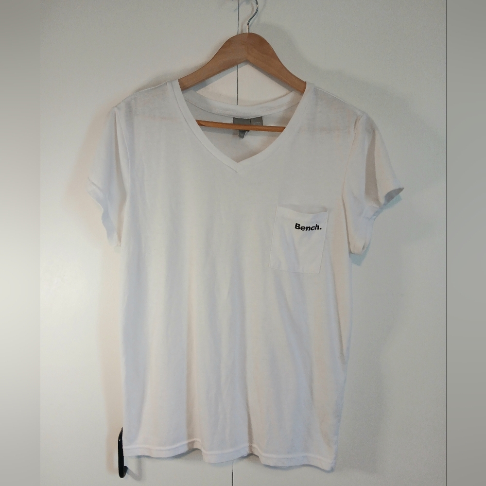 Bench Women's White V-Neck Tee – Size Large – Cotton Blend